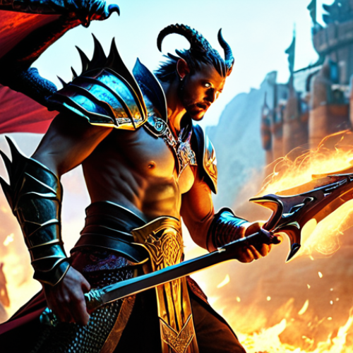 Home 11 A powerful Call of Dragons hero, such as a fierce warrior or a wise mage, stands confidently on a vibrant fantasy battlefield. In their hand, a uniquely designed artifact glows with an intense aura, subtly extending to the hero, symbolizing perfect synergy and strategic advantage. The background features a blurred but dynamic battle scene, emphasizing how the precise hero-artifact combination turns the tide of conflict. Detailed fantasy art, epic lighting.