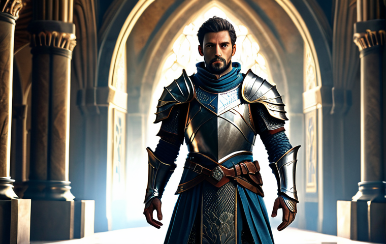 A majestic, fully clothed male knight, standing tall with a confident, natural pose. He is clad in intricately designed, full plate legendary armor, adorned with subtle glowing runes and highly polished, reflective metal, emphasizing a powerful aura. The armor is modest and covers him completely. He stands in a grand, fantasy-themed hall, with a soft, ethereal light illuminating him from behind. Perfect anatomy, correct proportions, well-formed hands, natural body proportions, professional photography, high quality, highly detailed, realistic, safe for work, appropriate content, fully clothed, professional.