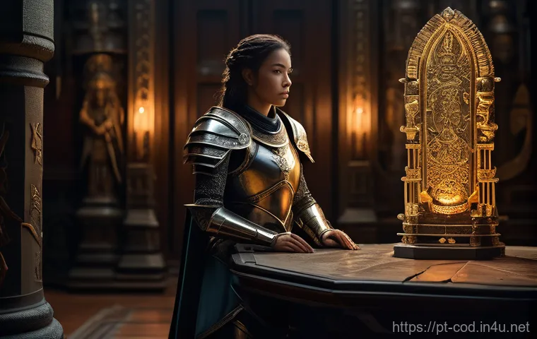 콜오브드래곤즈 레전드리 아이템 목록 - **Prompt:** "A determined female commander, clad in intricate, functional fantasy armor (covering al...